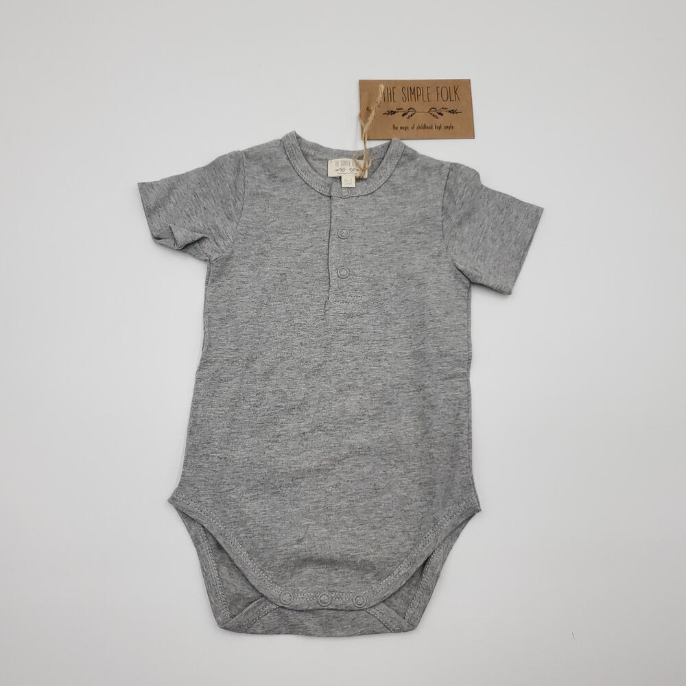 The Simple Folk Short-Sleeve One Piece Snapsuit in Gray Melange 0-3 Months
